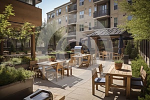 outdoor bistro, with communal tables and open kitchen, offering chef-prepared meals to patrons