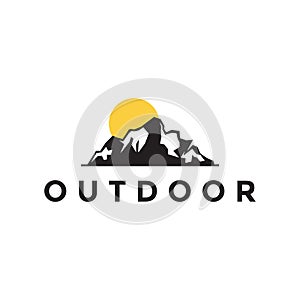Outdoor black mountain with sun logo design vector graphic symbol icon sign illustration creative idea