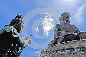 Outdoor bronze statue of seated Tian Tan Buddha in Hong Kong