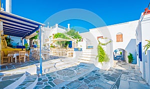 Outdoor cafe on the square in Lefkes, Greece photo