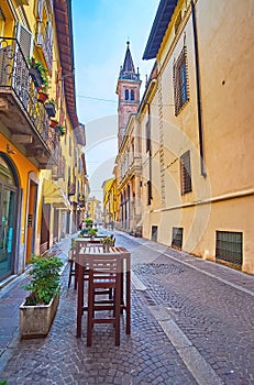 Outdoor cafe on Via Incoronata, Lodi, Italy