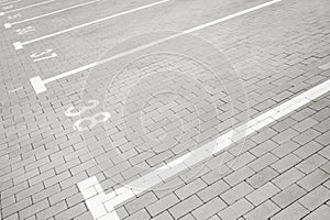 Outdoor car parking lots with white marking lines