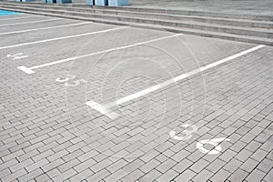 Outdoor car parking lots with white marking lines