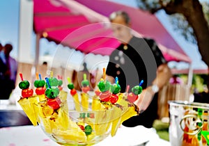 Outdoor catering and cocktail. Food events and celebrations.Fruit