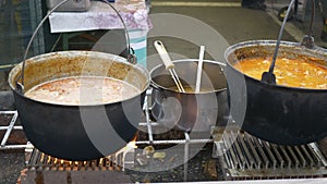 Outdoor Cauldrons with Food