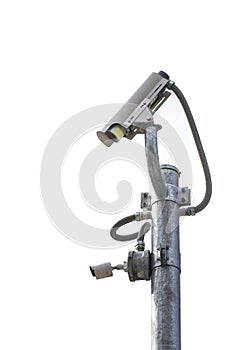 Outdoor CCTV Camera on the pole on White Background