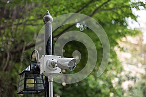 Outdoor CCTV video monitoring in park. security camera