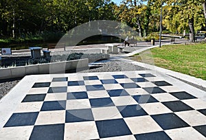 Outdoor chess board in the woods, debrecen city, hungary