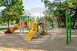 Outdoor children playground in green nature city park