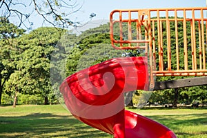 Outdoor children playground in green nature city park