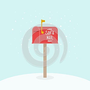 Outdoor Christmas mailbox. Santa Claus mail. Raised mailbox flag. Vector illustration, flat design