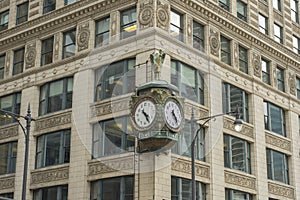 Outdoor clock at the former Marshall Fields building in Chicago