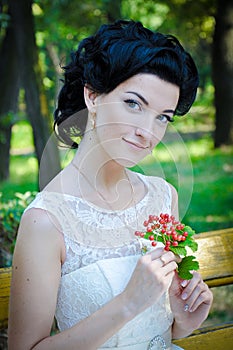 Outdoor closeup portrait of young beautiful sensual brunette women