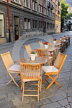 Outdoor coffee shop on the street in Bratislava, Slovakia