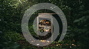 Outdoor Compost Bin in Lush Green Garden Setting