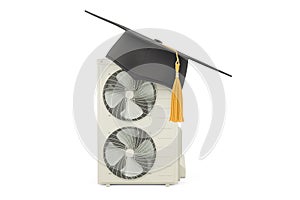 Outdoor Compressor Multi-Zone Unit, Air Conditioner with education hat. 3D rendering
