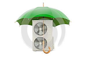 Outdoor Compressor Multi-Zone Unit, Air Conditioner under umbrella, 3D rendering