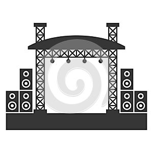 Outdoor Concert Stage Constructions with Sound System Icon. Vector