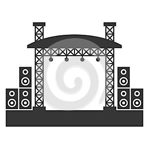 Outdoor Concert Stage Constructions with Sound System Icon. Vector photo