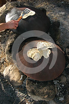 Outdoor Cooking Of Pita Bread
