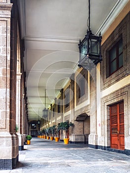 The outdoor corridor at National Palace, Mexico City
