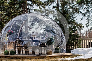 Outdoor dining in a bubble dome