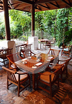 Outdoor dining restaurant, nature surroundings