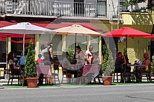 Outdoor dining with social distancing in midtown Manhattan during Coronavirus pandemic