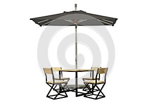 Outdoor Dining Table and Chairs with Square Umbrella Isolated on White Background with Clipping Path