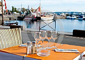 Outdoor dinner setting in Honfleur, France