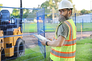 Outdoor engineer portrait, construction worker