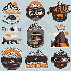 Outdoor expedition typography. Adventure t-shirt print set