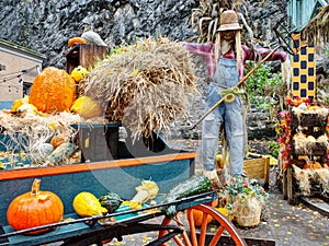 Outdoor Fall Decorations in the Quartier Petit Champlain of Quebec City, Canada photo
