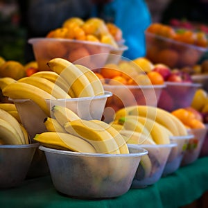 Outdoor farmer's market selling fruit in bowls