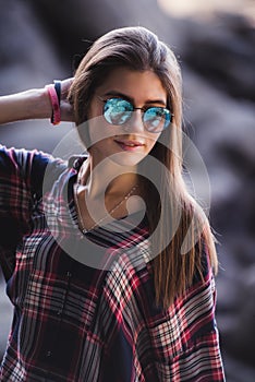 Outdoor fashion image of stylish young lady,fashionable.Lifestyle portrait of stunning hipster girl, wearing elegant