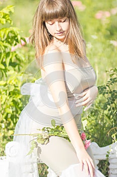 Outdoor fashion portrait of young beautiful sensual brunette