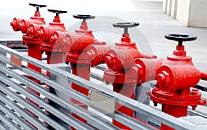 Red outdoor fire hydrants