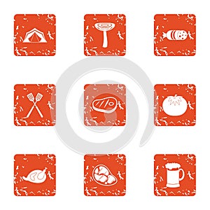 Outdoor food icons set, grunge style