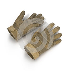 Outdoor Full Finger Assault Soldier Gloves Tan on white. 3D illustration