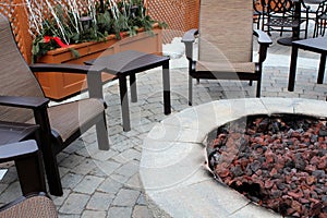 Outdoor furniture and fire pit.