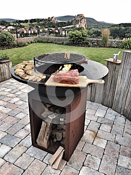 Outdoor grill with food ready for garden party