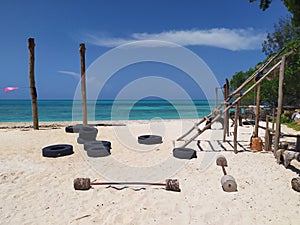 Outdoor gym on the beach on Zanzibar