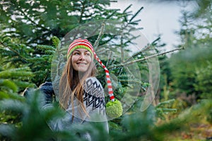 Outdoor Happy Family Choosing Christmas Tree Together