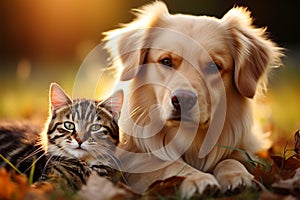 In outdoor harmony, cat and dog solidify their heartwarming friendship photo