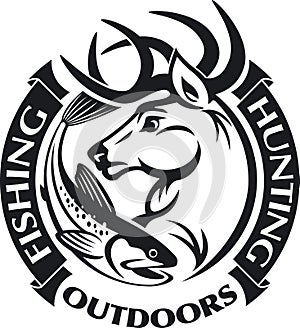 Outdoor, hunting and fishing vector background photo