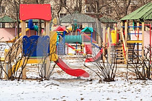 Outdoor kids playground during winter