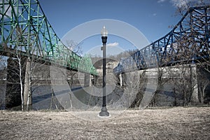 Outdoor lamp between the two bridges over the Ohio River in Ashland, Kentucky in USA