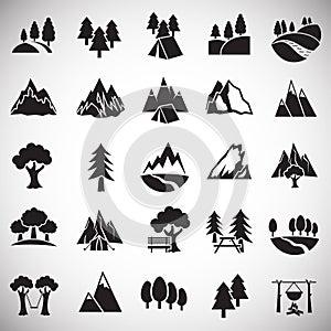 Outdoor landscape icons set on white background for graphic and web design. Simple vector sign. Internet concept symbol