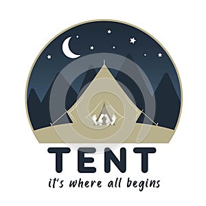 Outdoor leaving. Tent at night. Vector illustration
