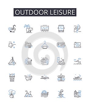 Outdoor leisure line icons collection. Innovations, Strategies, Answers, Remedies, Fix, Resolve, Panacea vector and
